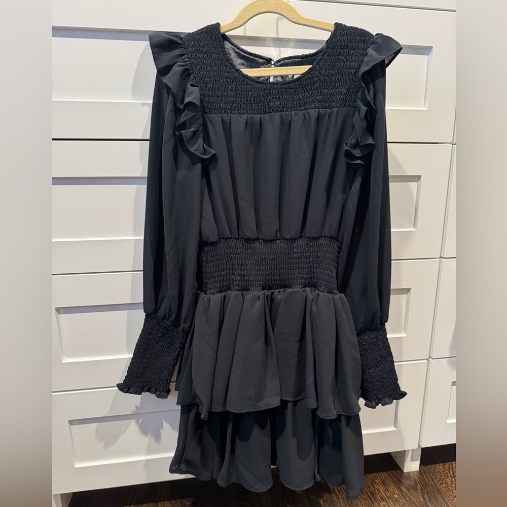 Girl/Tween Habitual Black Long Sleeve Ruffle Dress